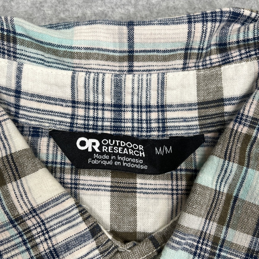 Outdoor Research Weisse Shirt Mens M Teal Brown Plaid Short Sleeve Button Hemp - Picture 9 of 12